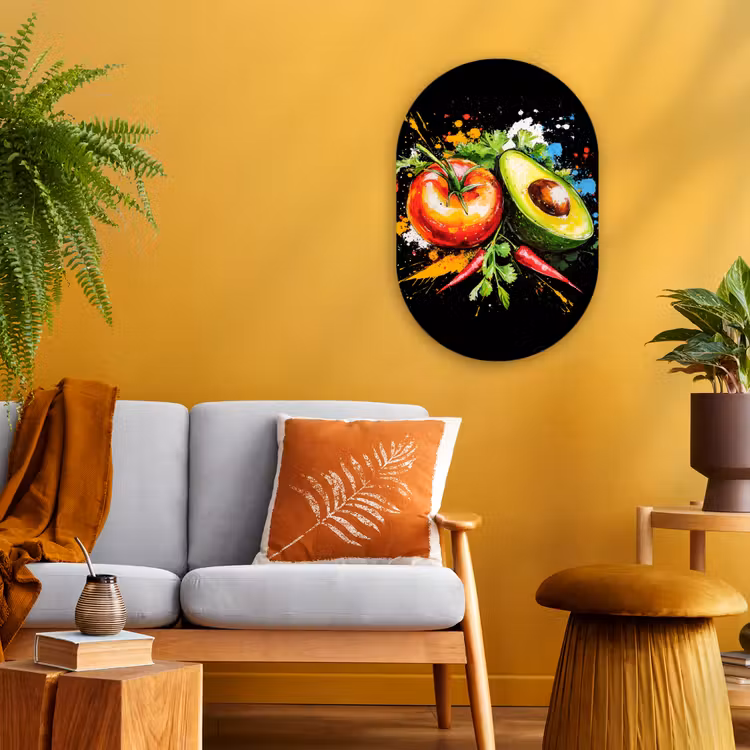 Muurovaal - Kunststof - Tomaat - Avocado - Peper - Graffiti - Verf - Modern — 1