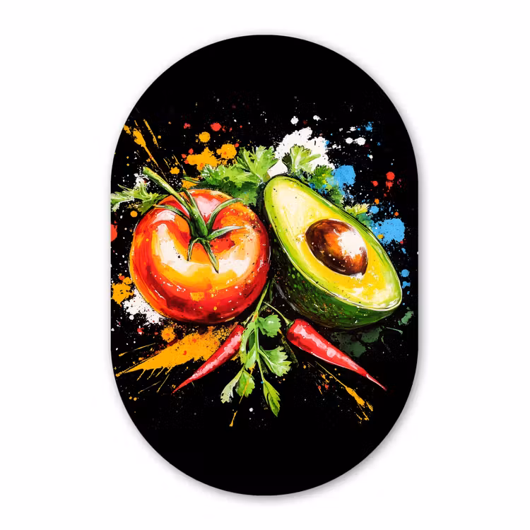 Muurovaal - Kunststof - Tomaat - Avocado - Peper - Graffiti - Verf - Modern — 3