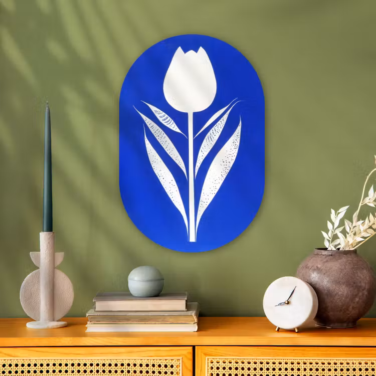 Muurovaal - Kunststof - Tulp - Minimalistisch - Bladeren - Wit — 1