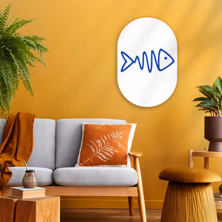 Muurovaal - Kunststof - Vis - Minimalistisch - Blauw - Lijn — 2