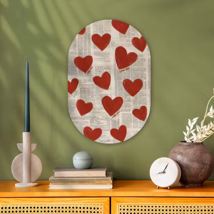 Muurovaal - Kunststof - Hartjes - Krant - Loveyou — 1