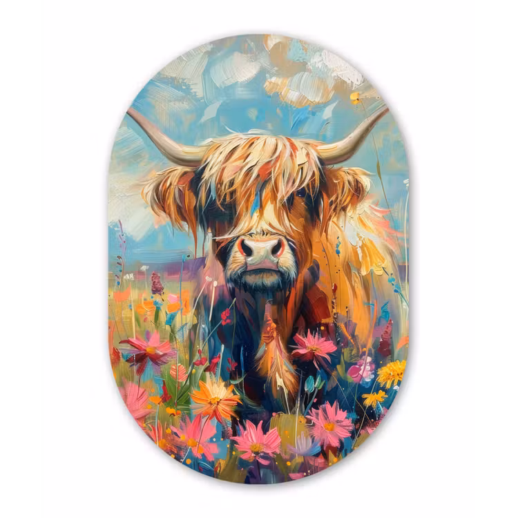 Muurovaal - Kunststof - Schotse hooglander - Natuur - Kleurrijk - Bloemen — 2