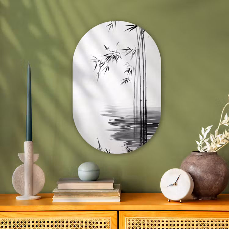 Muurovaal - Kunststof - Bamboestammen - Water - Minimalistisch - Wit — 2
