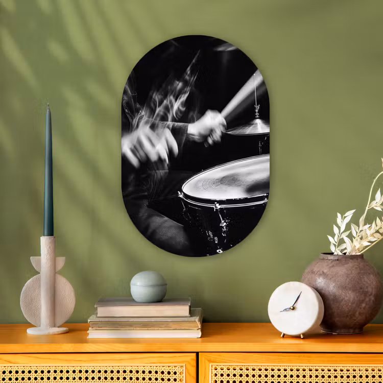 Muurovaal - Kunststof - Drummer - Zwart - Drumstel — 2