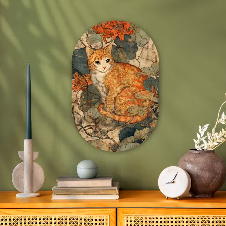 Muurovaal - Kunststof - Kat - Sierlijk - Bloemen — 1