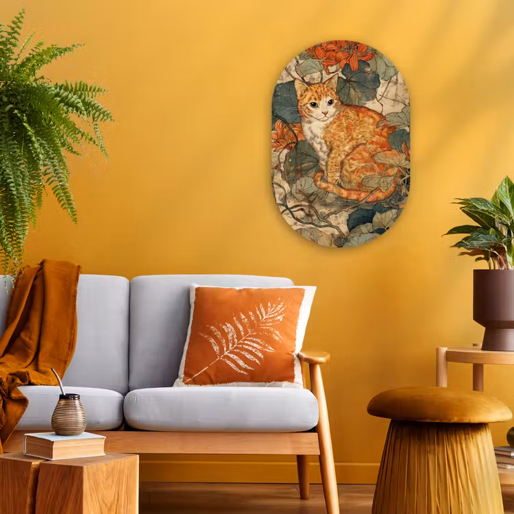 Muurovaal - Kunststof - Kat - Sierlijk - Bloemen — 2