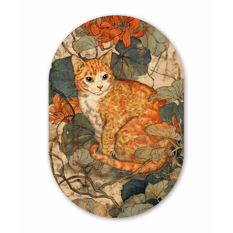 Muurovaal - Kunststof - Kat - Sierlijk - Bloemen — 3