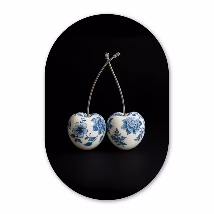 Muurovaal - Kunststof - Kersen - Delfts blauw - Fruit — 3