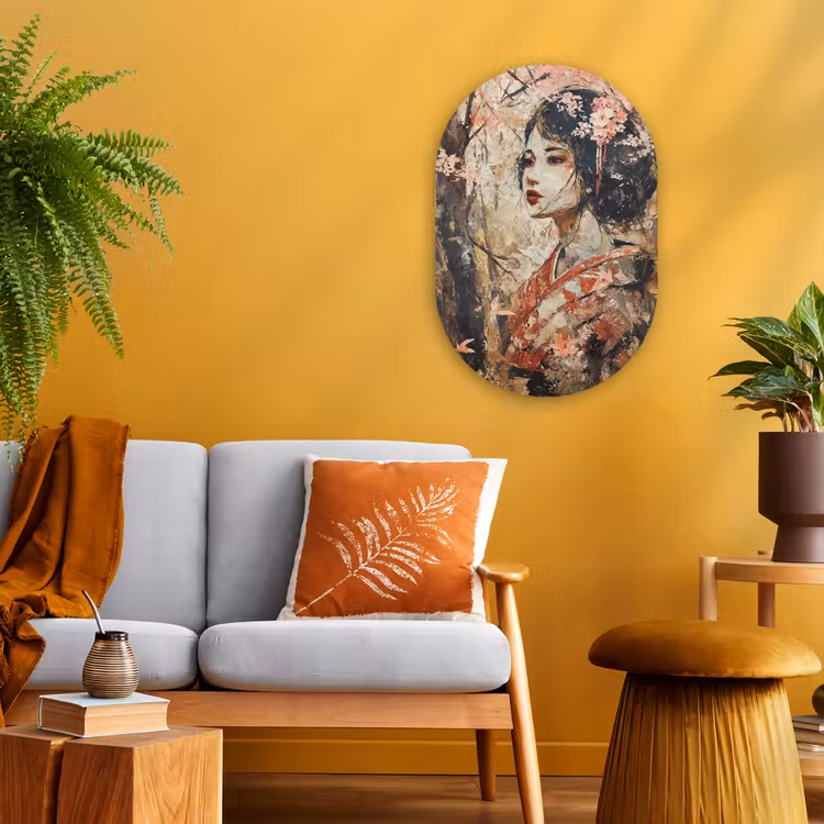 Muurovaal - Kunststof - Kimono - Vrouw - kersenbomen — 2