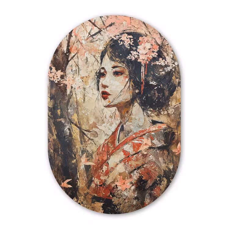 Muurovaal - Kunststof - Kimono - Vrouw - kersenbomen — 3