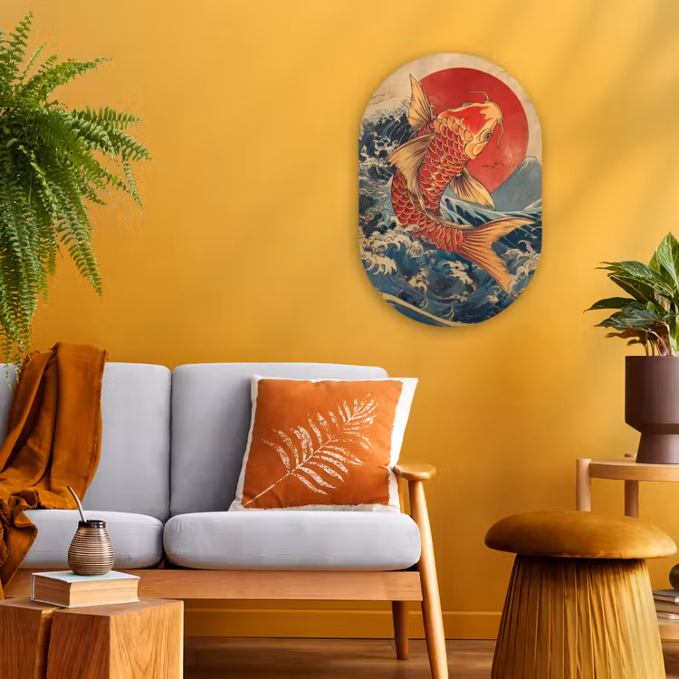 Muurovaal - Kunststof - Koi - Zee - Golven - Zon — 2