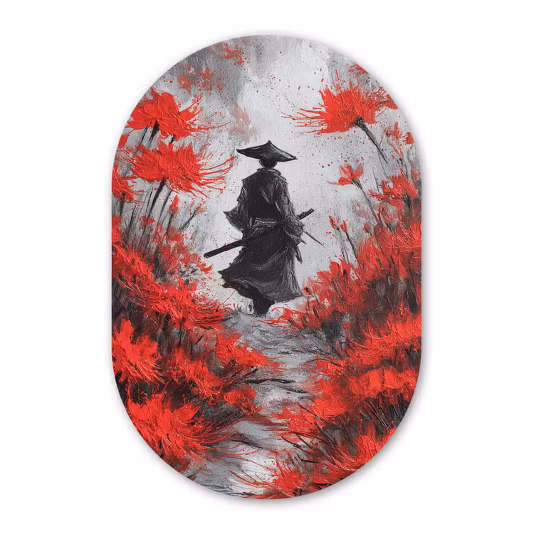 Muurovaal - Kunststof - Rode bloemen - mistig - Man — 2