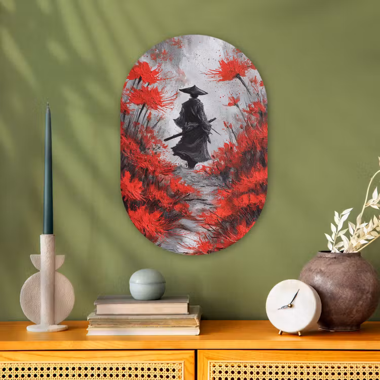Muurovaal - Kunststof - Rode bloemen - mistig - Man — 3