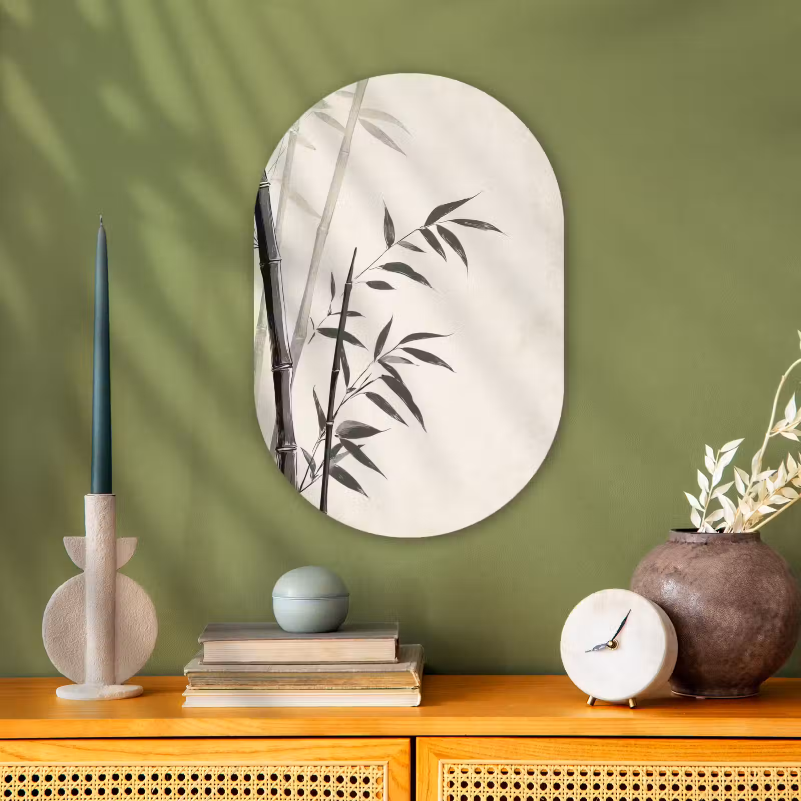 Muurovaal - Kunststof - Japandi - Bamboe - Beige — 1