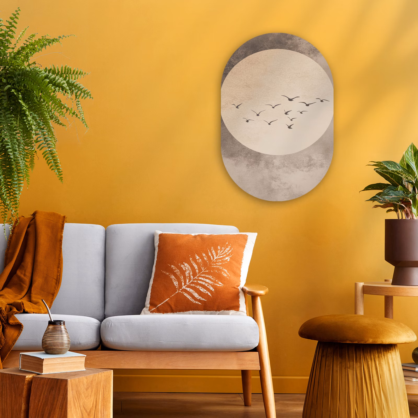 Muurovaal - Kunststof - Vogel - Beige - Japandi — 1