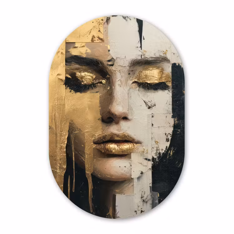 Muurovaal - Kunststof - Abstract - Goud - Gezicht - Lippen — 3