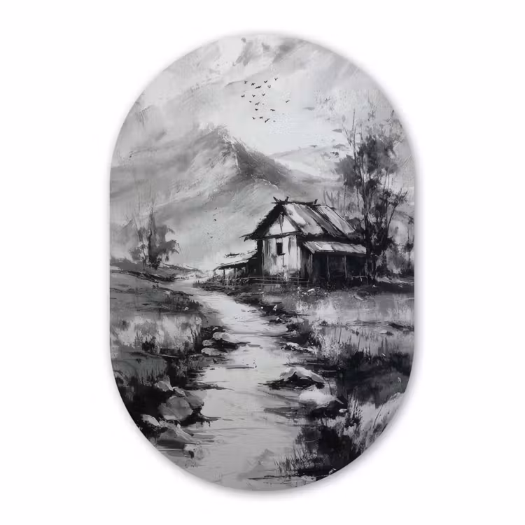 Muurovaal - Kunststof - Hut - Grijs - Bergen - Mistig — 3