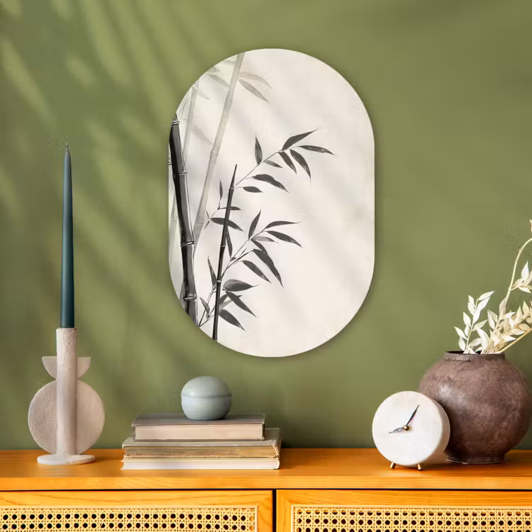 Muurovaal - Kunststof - Japandi - Bamboe - Beige — 1
