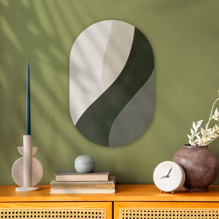 Muurovaal - Kunststof - Japandi - Groen - Abstract - Modern — 2