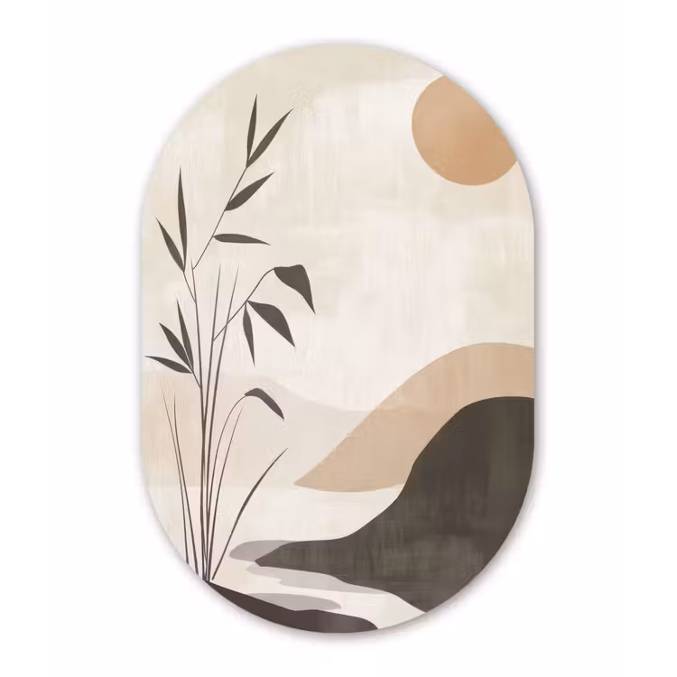 Muurovaal - Kunststof - Japandi - Landschap - Beige — 3