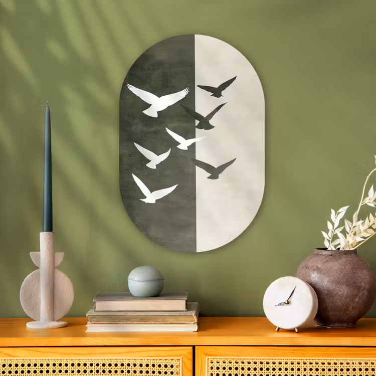 Muurovaal - Kunststof - Japandi - Vogel - Groen — 2
