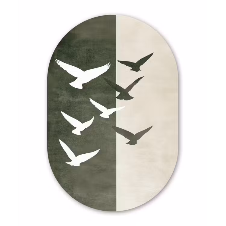 Muurovaal - Kunststof - Japandi - Vogel - Groen — 3