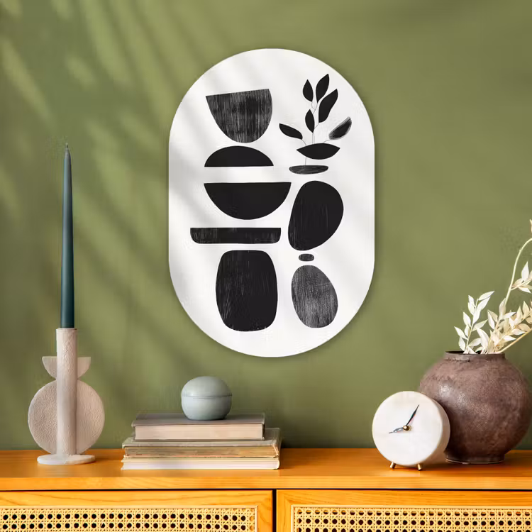 Muurovaal - Kunststof - Japandi - Zwart - Abstract — 2