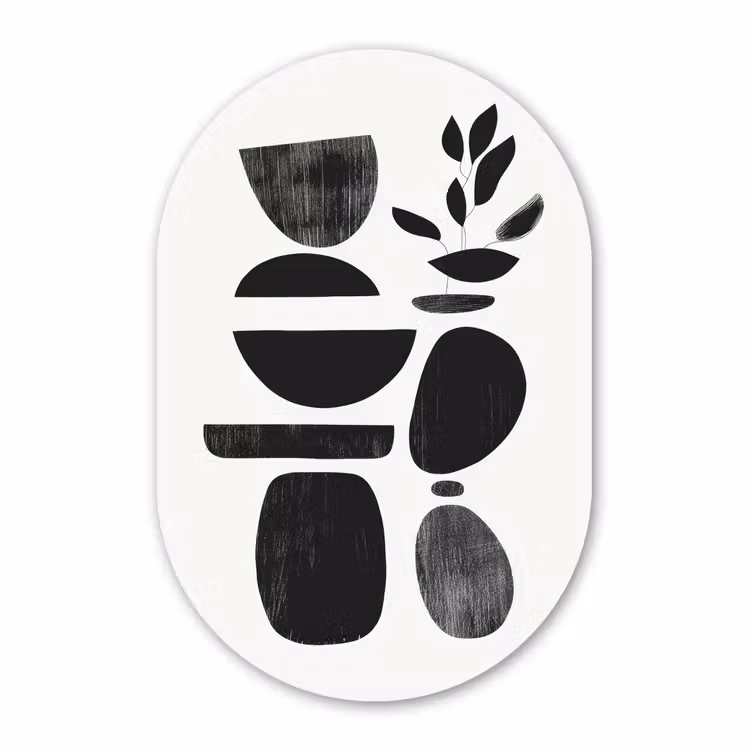 Muurovaal - Kunststof - Japandi - Zwart - Abstract — 3