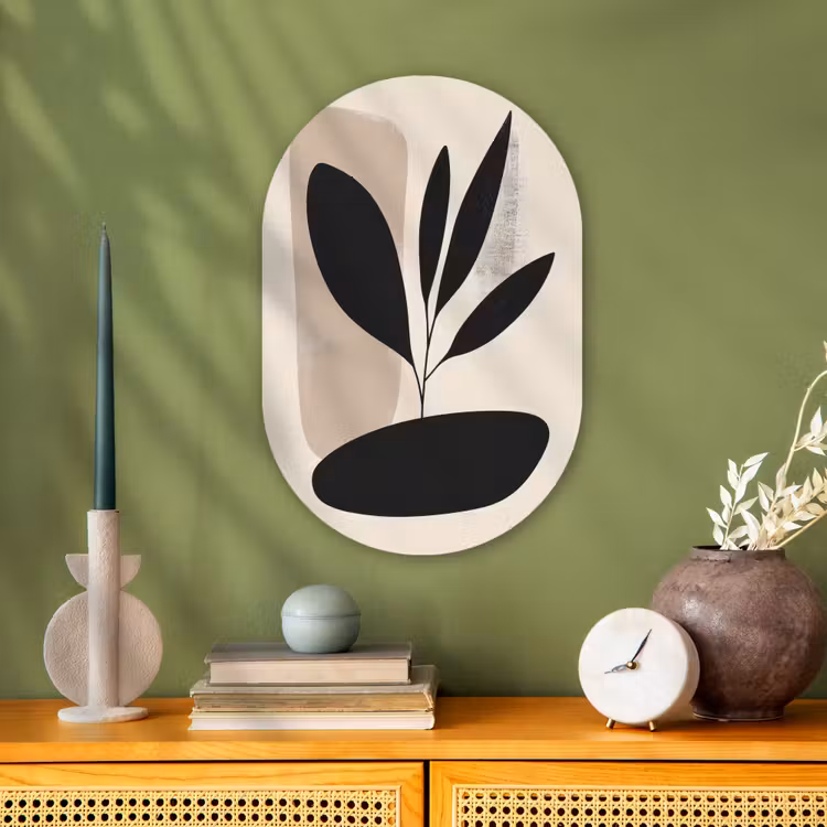 Muurovaal - Kunststof - Plant - Beige - Japandi — 1