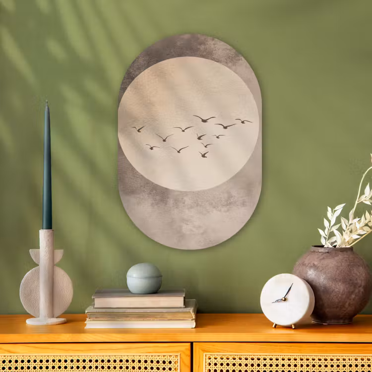 Muurovaal - Kunststof - Vogel - Beige - Japandi — 2