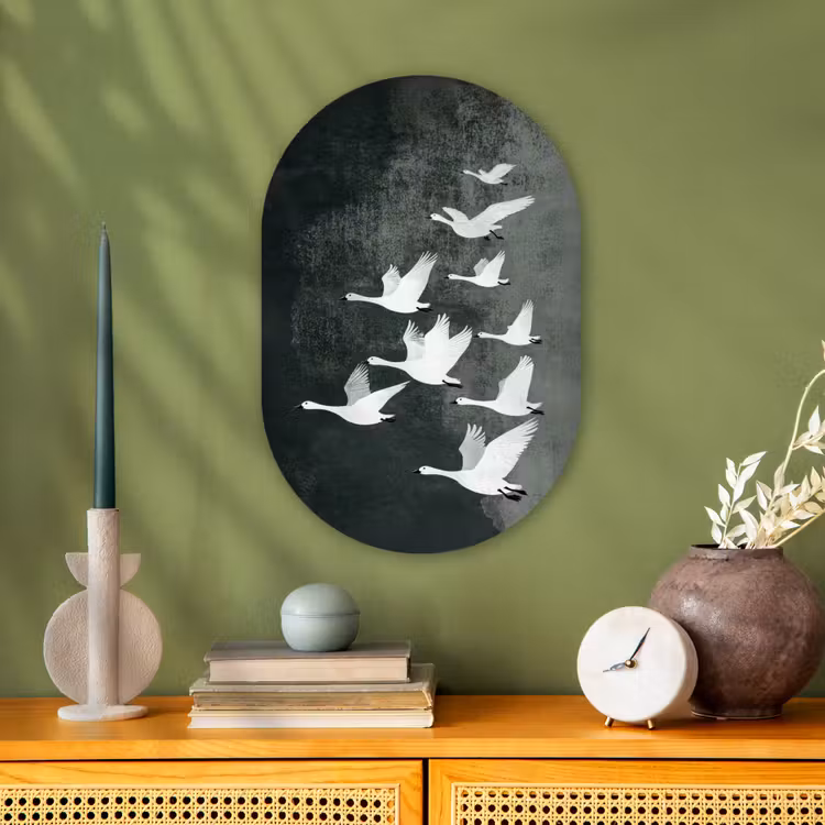 Muurovaal - Kunststof - Vogel - Japandi - Groen — 1