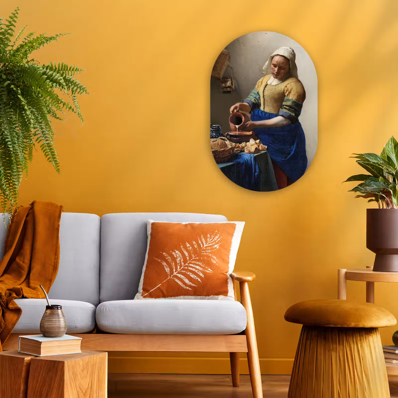 Muurovaal - Kunststof - Het melkmeisje - Schilderij van Johannes Vermeer — 1