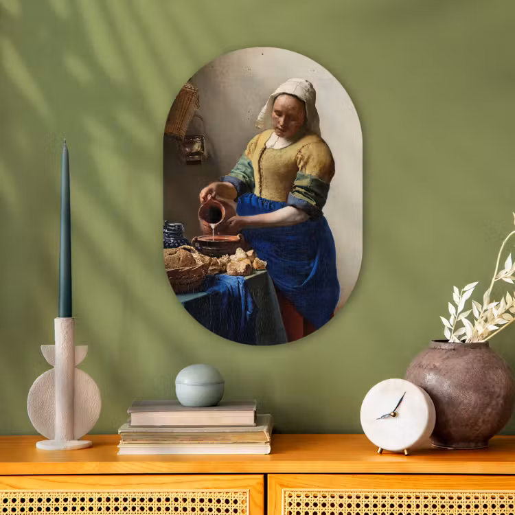 Muurovaal - Kunststof - Het melkmeisje - Schilderij van Johannes Vermeer — 2