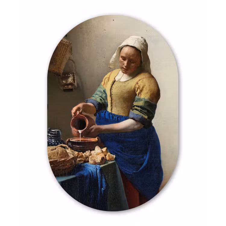Muurovaal - Kunststof - Het melkmeisje - Schilderij van Johannes Vermeer — 3