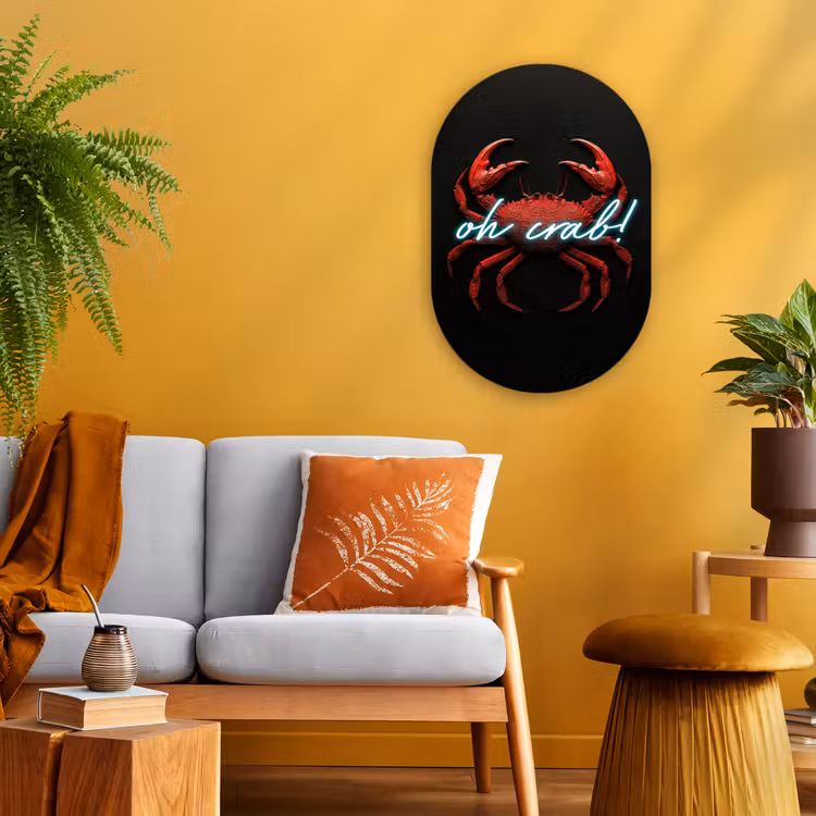 Muurovaal - Kunststof - Krab - Rood - Neon - Quote — 1