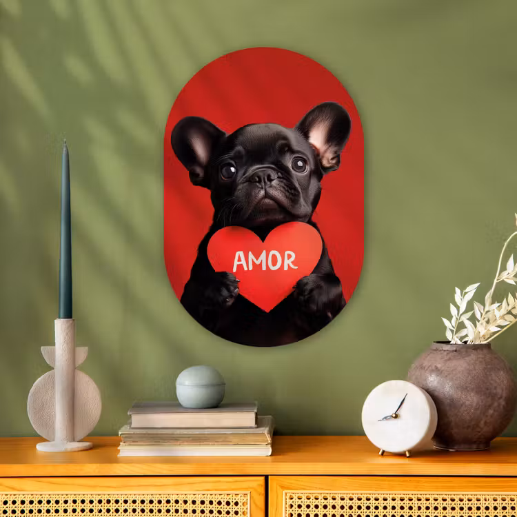 Muurovaal - Kunststof - Amor - Hond - Hartje - Rood — 1