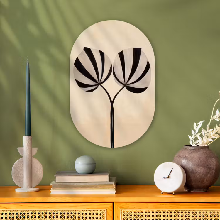 Muurovaal - Kunststof - Bladeren - Gestreept - Stengel - Beige — 2