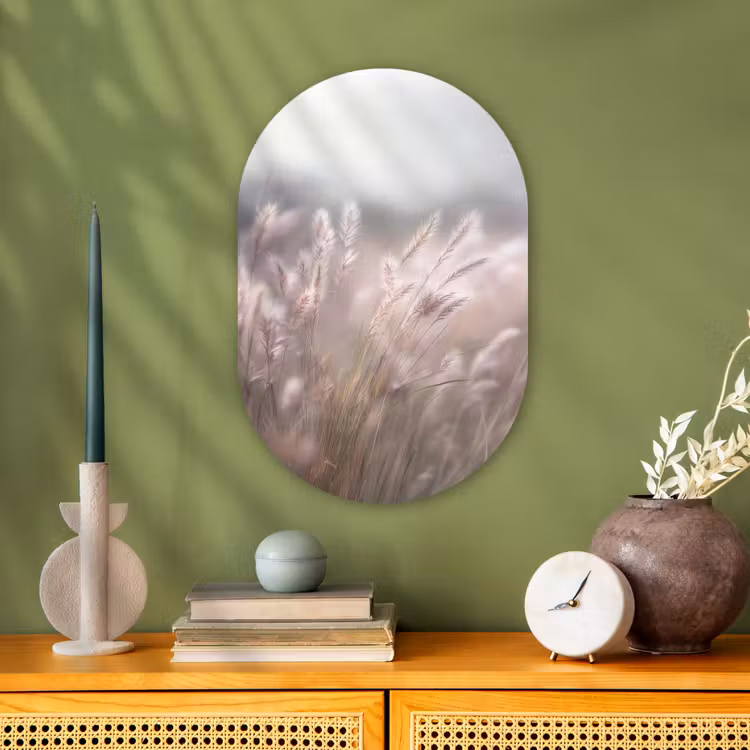 Muurovaal - Kunststof - Graspluimen - Wind - Beige - Mistig — 3