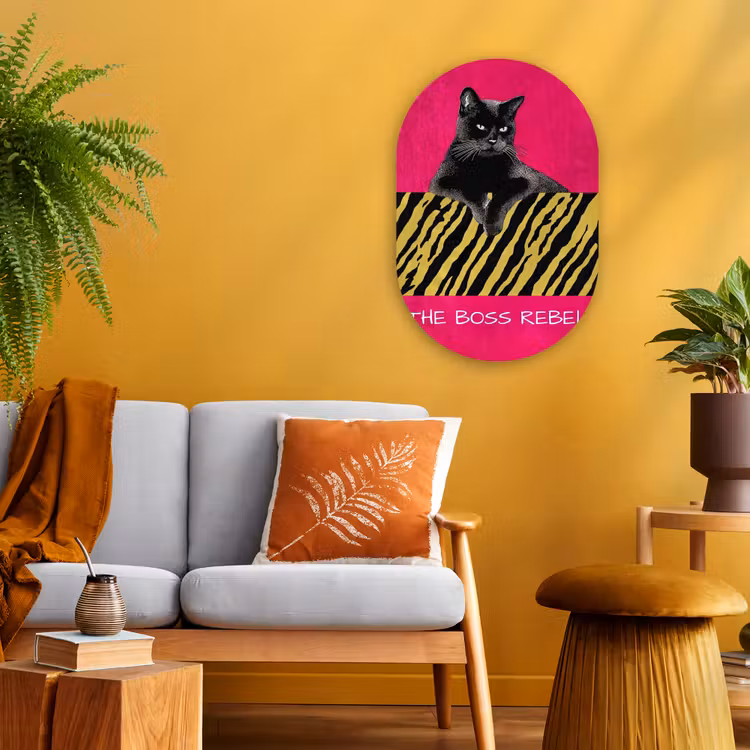 Muurovaal - Kunststof - Kat - Baas - Roze - Tijgerprint — 1