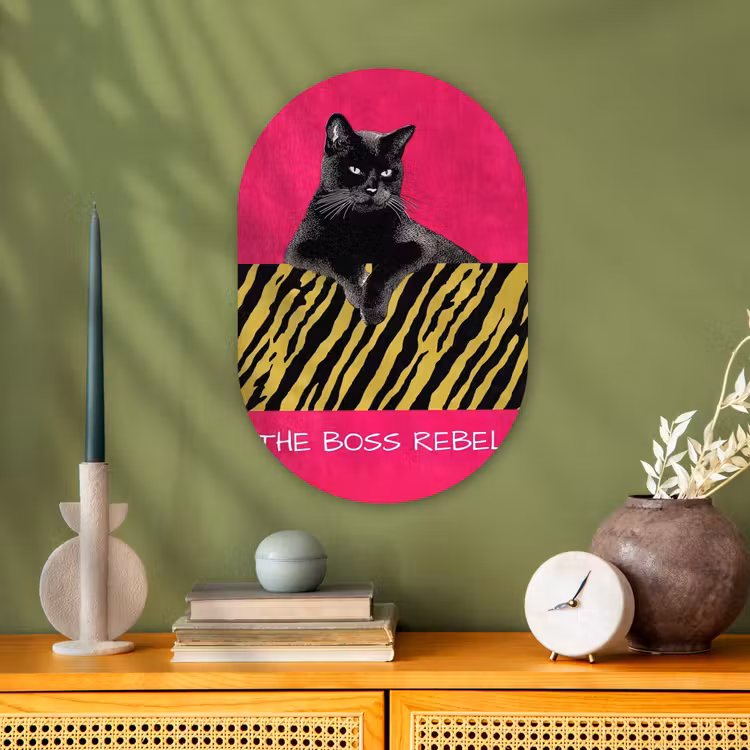 Muurovaal - Kunststof - Kat - Baas - Roze - Tijgerprint — 2