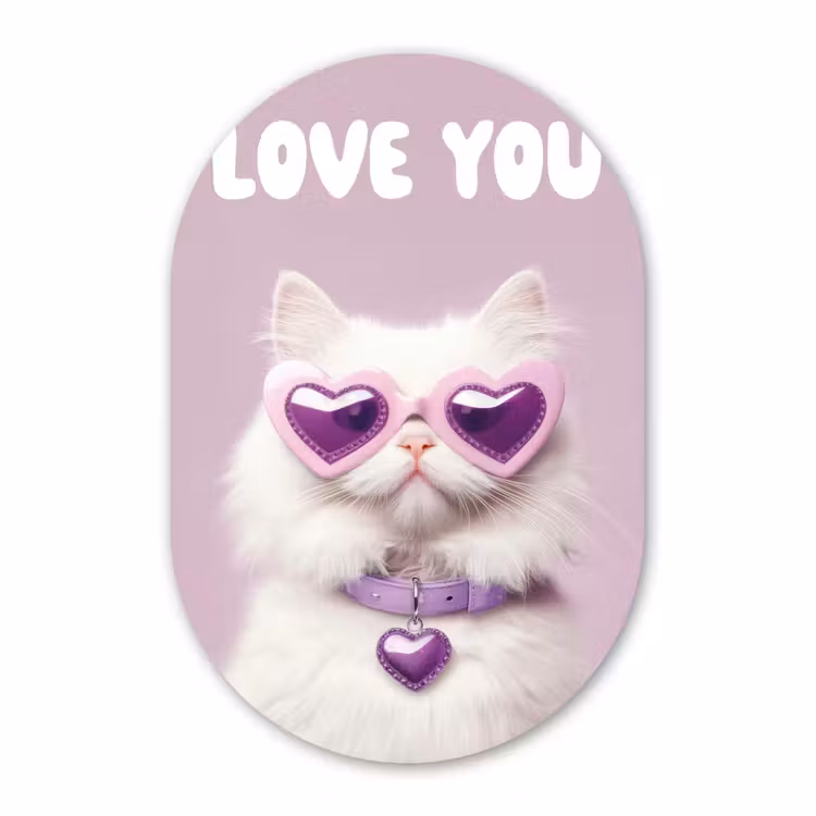 Muurovaal - Kunststof - Kat - Love - Paars - Valentijn — 2