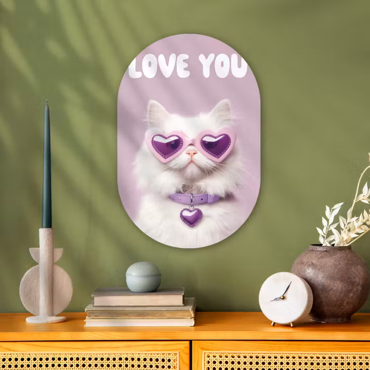 Muurovaal - Kunststof - Kat - Love - Paars - Valentijn — 3