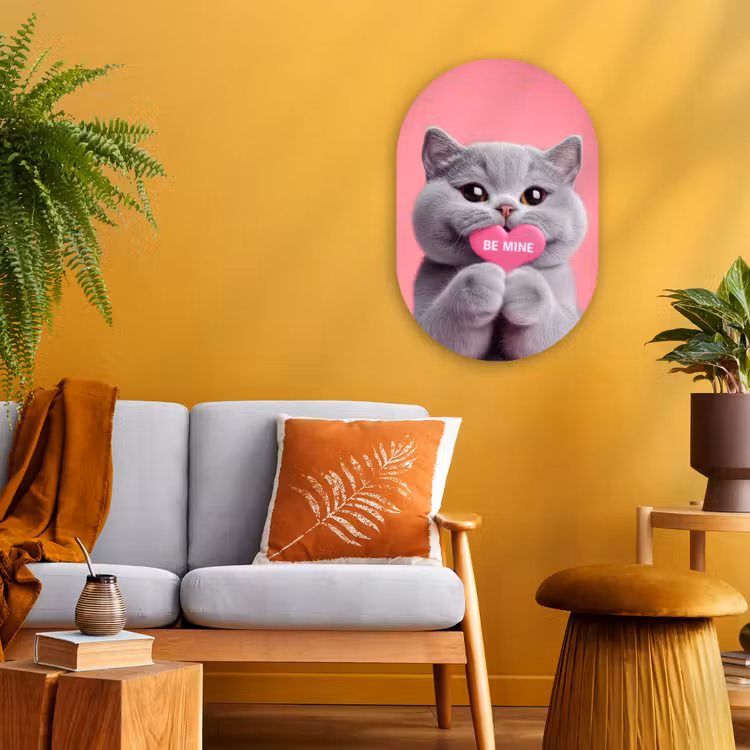 Muurovaal - Kunststof - Kat - Valentijn - Roze - Liefde — 1
