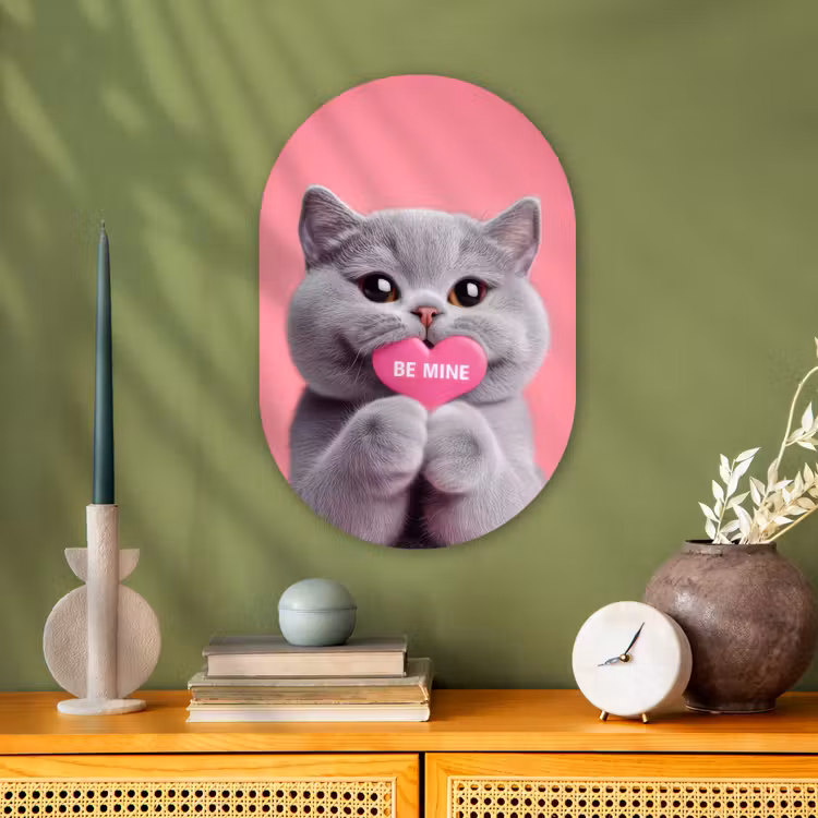 Muurovaal - Kunststof - Kat - Valentijn - Roze - Liefde — 2