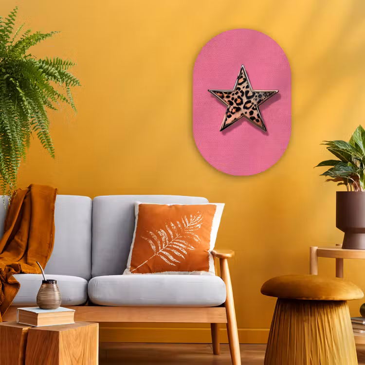 Muurovaal - Kunststof - Ster - Luipaard - Print - Roze — 1
