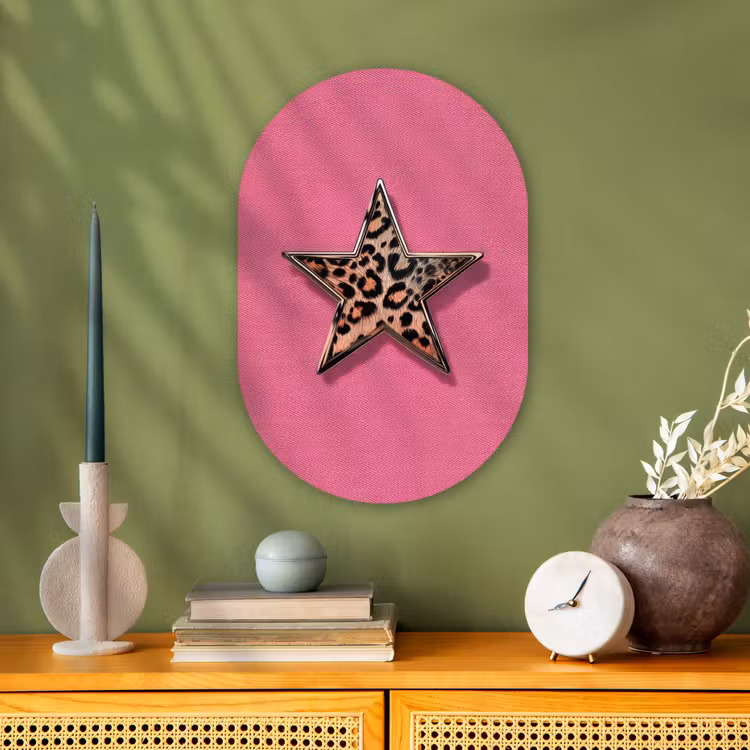 Muurovaal - Kunststof - Ster - Luipaard - Print - Roze — 2