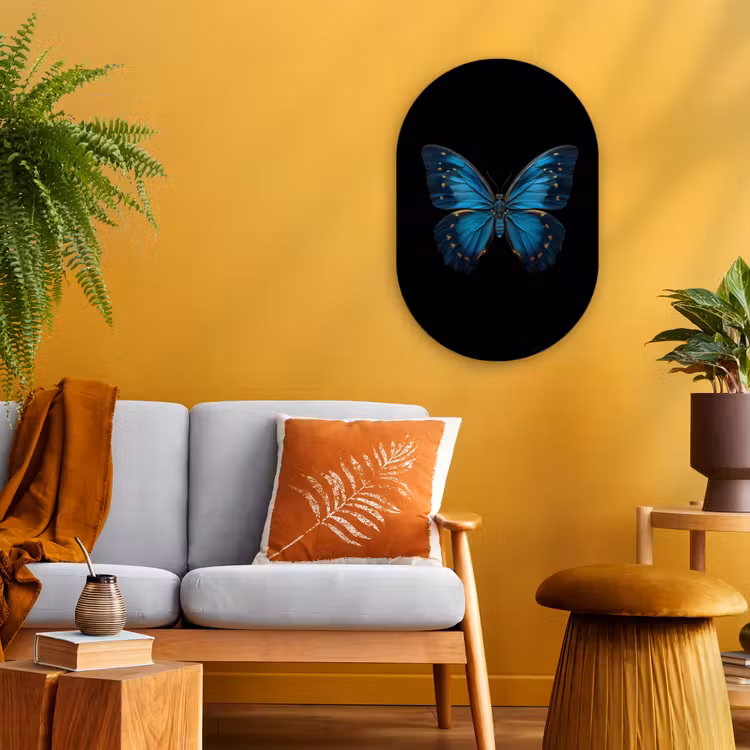 Muurovaal - Kunststof - Vlinder - Blauw - Contrast — 1