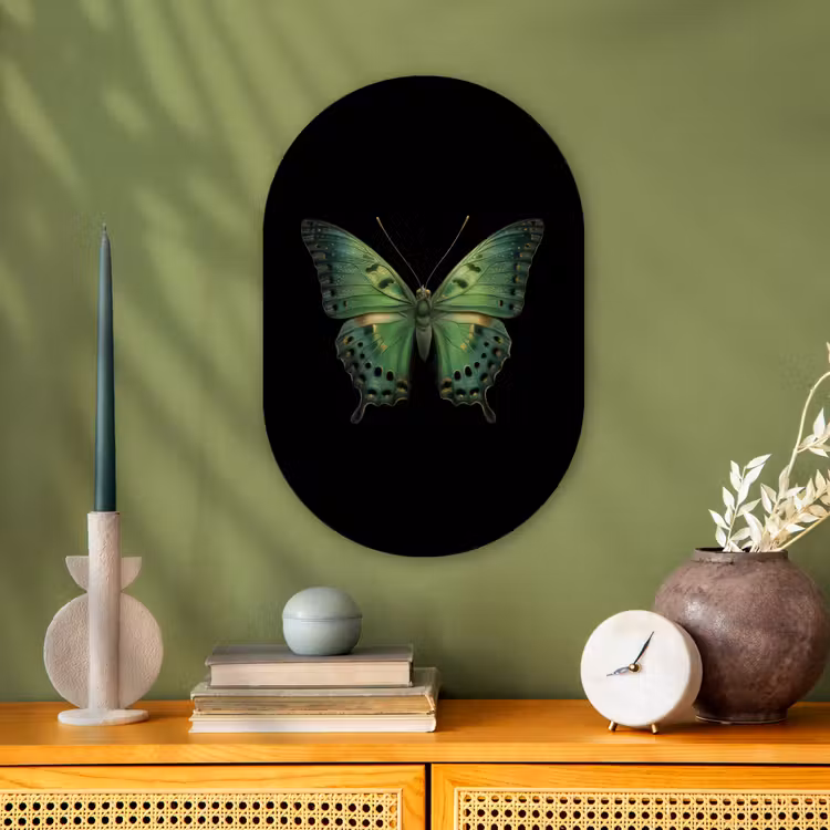 Muurovaal - Kunststof - Vlinder - Groen - Diepte — 3