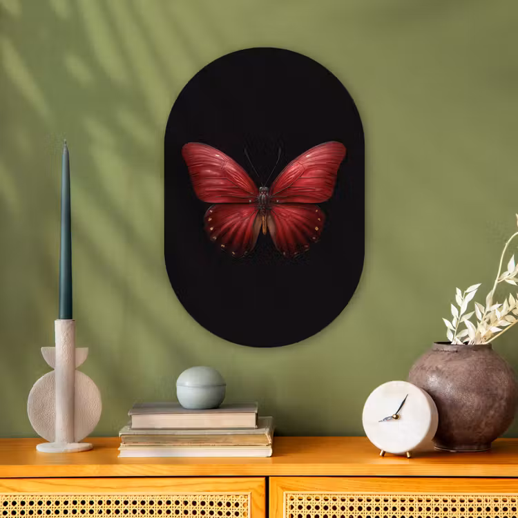 Muurovaal - Kunststof - Vlinder - Rood - Minimalistisch — 2