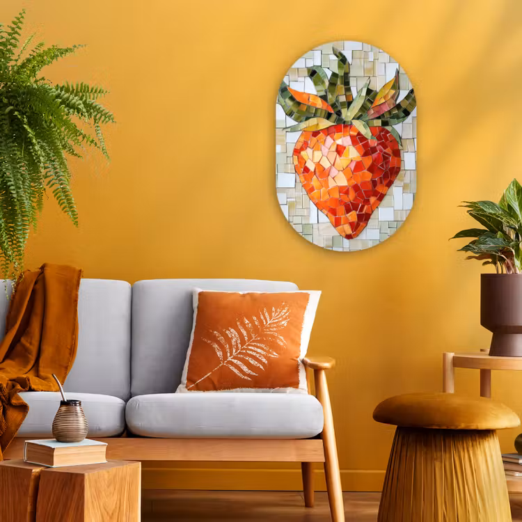 Muurovaal - Kunststof - Aardbei - Rood - Mozaïek - Fruit — 1
